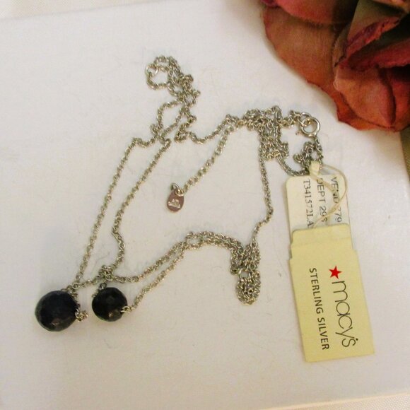 Vintage MACY'S Lapis Lazuli Sterling Silver Necklace: Faceted GEMSTONE 925 - Picture 1 of 14